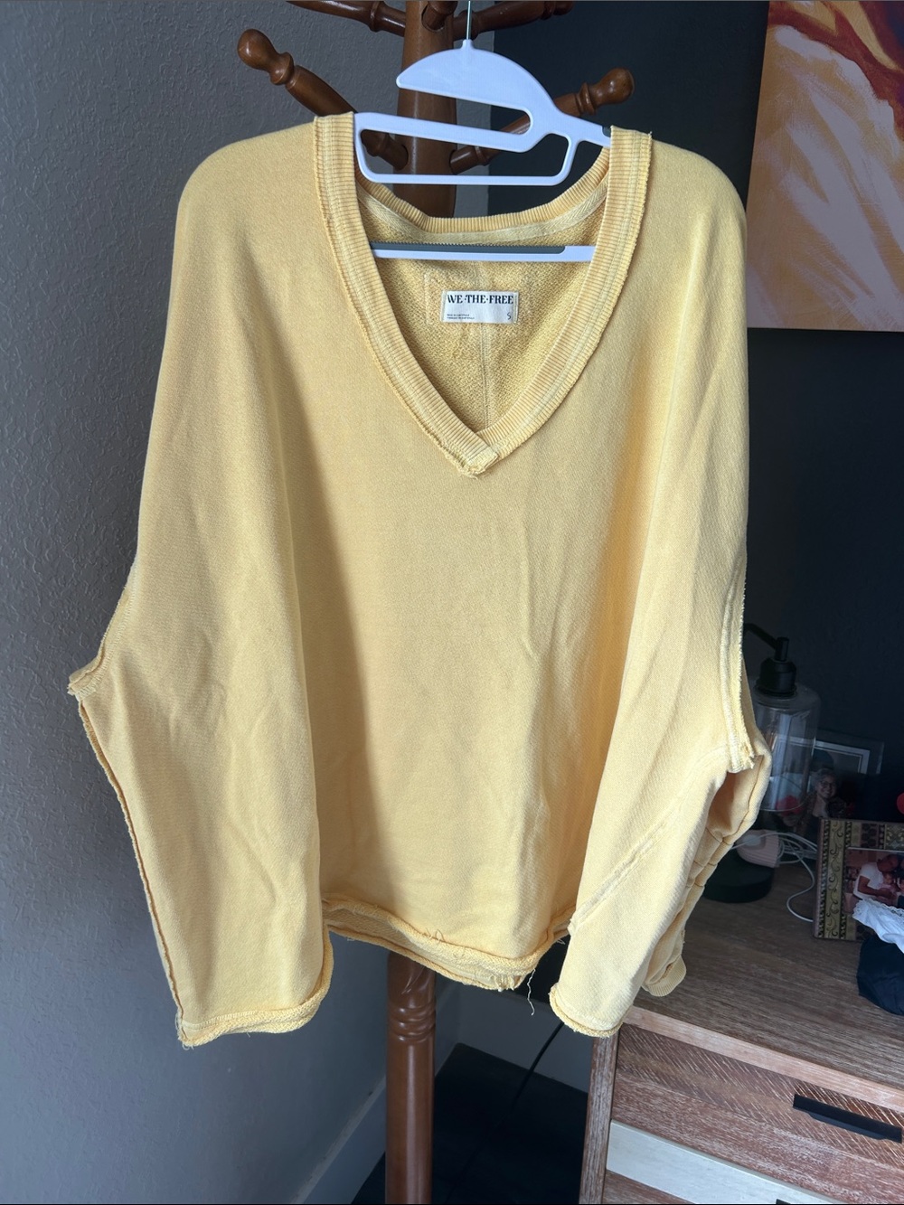 We The Free Pale Yellow V-Neck Sweater